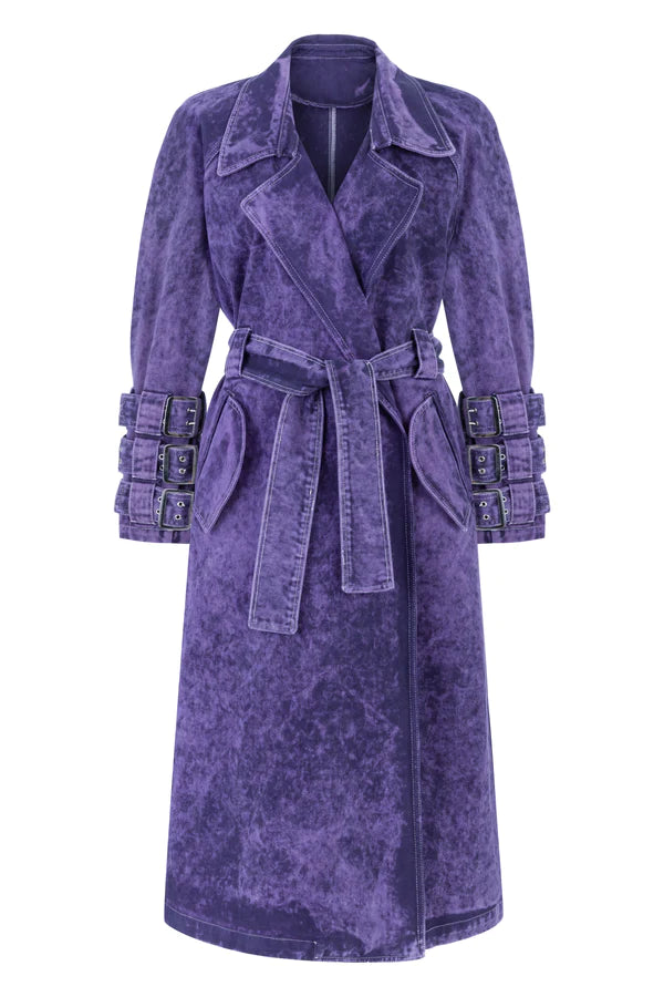 Voidwalker Trench Coat In Purple Acid Wash