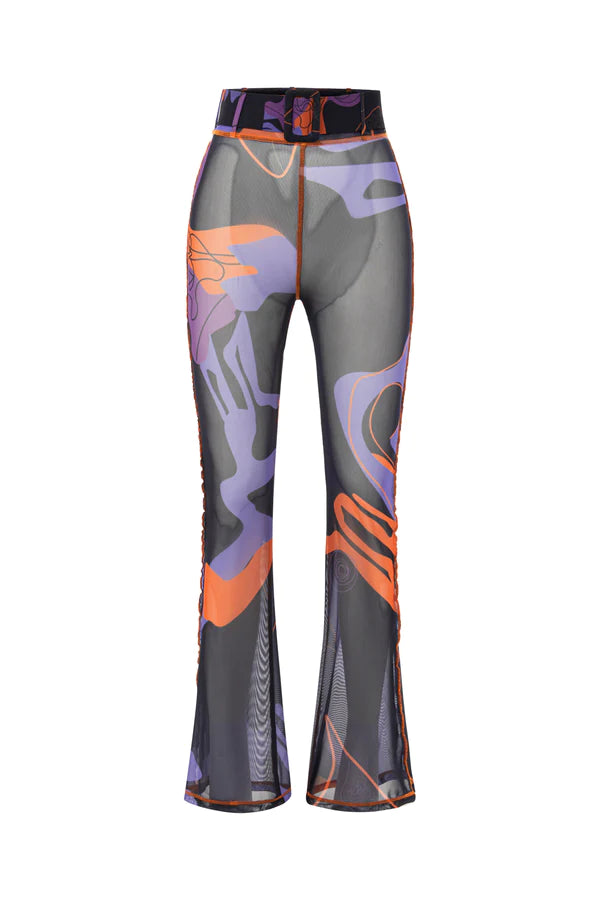 Tainted Flower Mesh Pants In Black