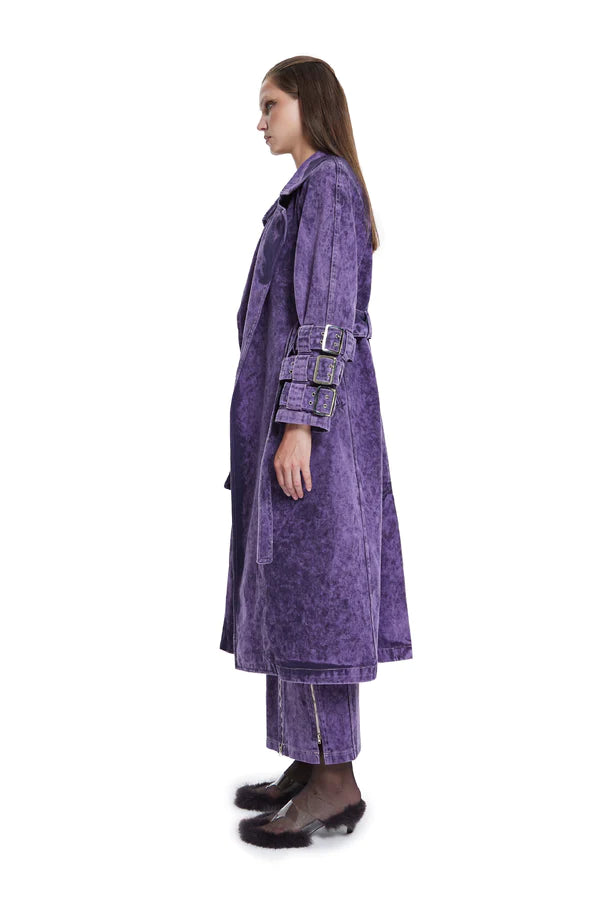 Voidwalker Trench Coat In Purple Acid Wash