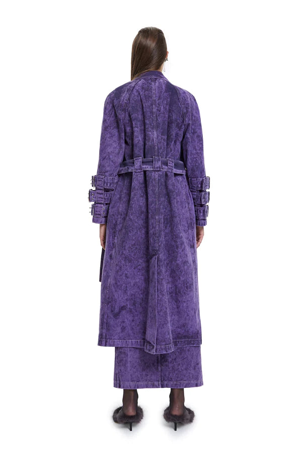Voidwalker Trench Coat In Purple Acid Wash