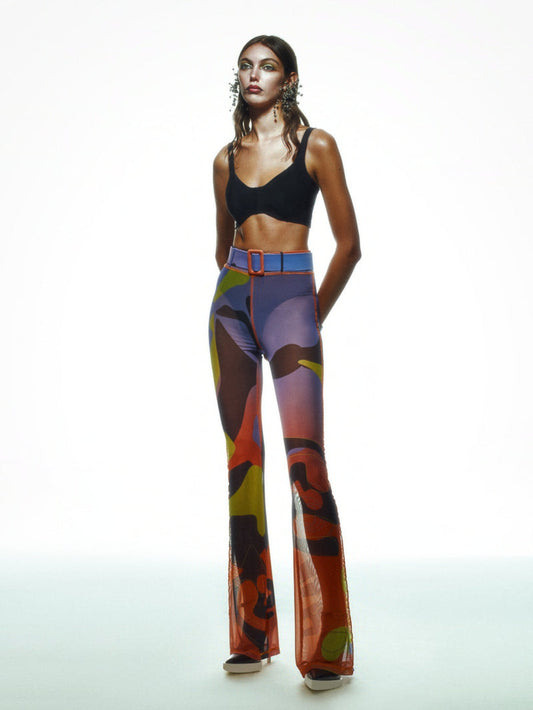Tainted Flower Mesh Pants in Orange